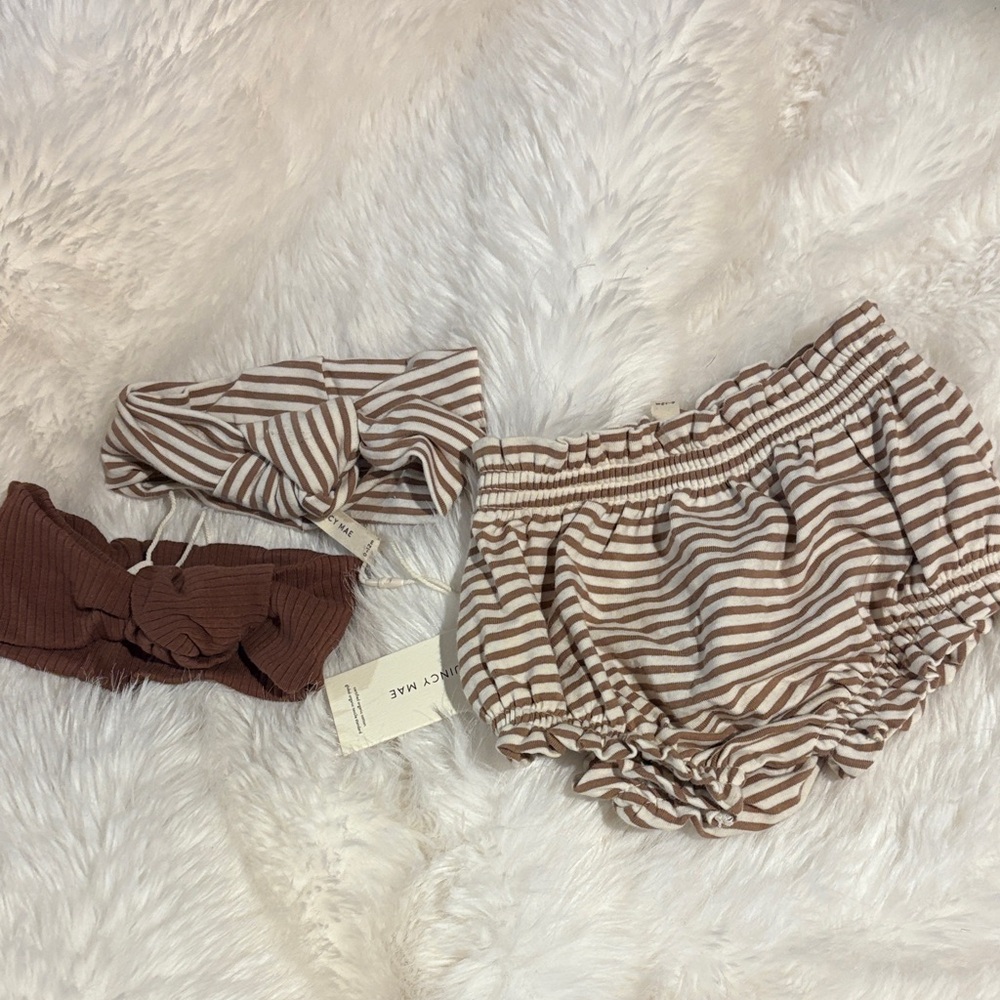 Quincey Mae Brown Striped Baby Headband and Bloomers Set